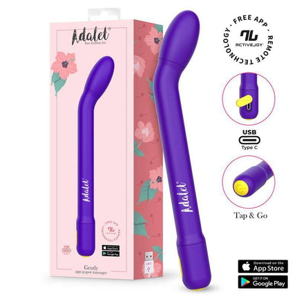 Gently G-Point Vibrator with APP Purple by Adalet, G-spot stimulator, app-enabled, ergonomic design, USB-C recharge, with packaging.