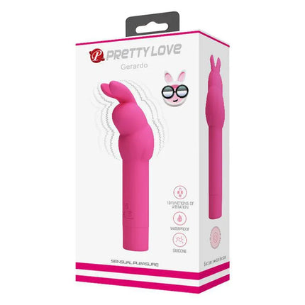 Gerardo Bunny Vibrator in packaging, featuring a sleek pink silicone design with 10 vibration modes for precise clitoral stimulation.