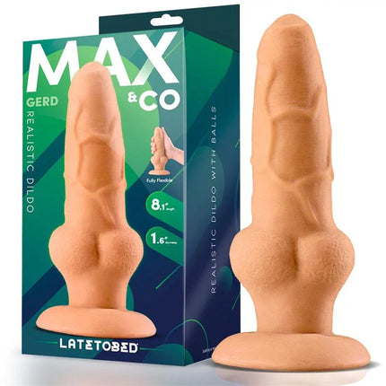 Gerd Realistic Dildo with Testicles 8.1 Flesh by Max & Co, lifelike design, durable materials, 8.1 inches, 1.6 diameter, package displayed