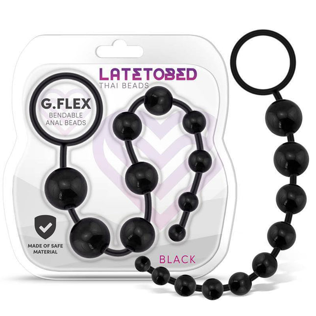 G.Flex Bendable Thai Anal Beads Black in packaging and displayed with flexible design.
