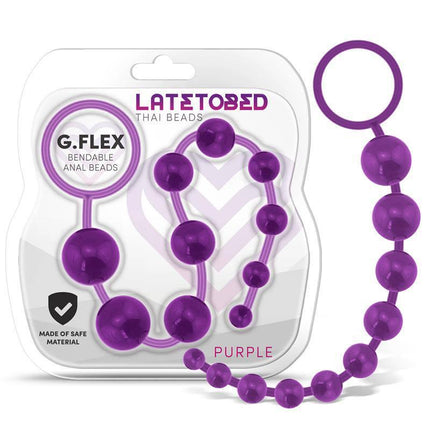 Purple G.Flex Bendable Thai Anal Beads in packaging from Latetobed, featuring ascending bead sizes for comfortable progression.