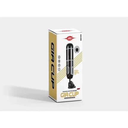 Gia Cup Thrusting and Rotating Masturbator packaging with product image and features listed on the box.