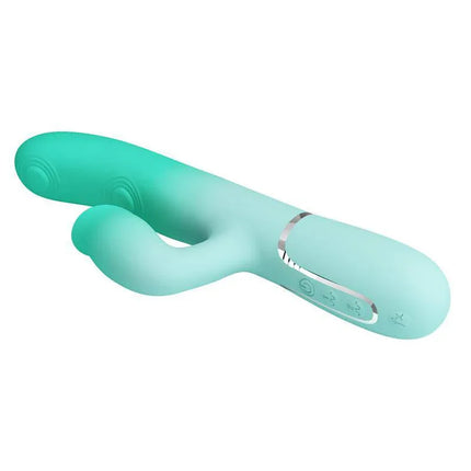 Gigi Rabbit Vibrator Thumping and Licking in turquoise, featuring dual stimulation design with two vibration points and multiple pulsation modes.