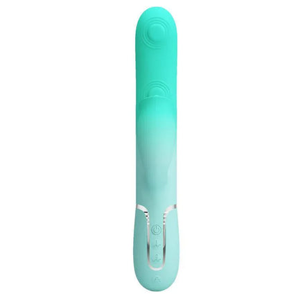 Gigi Rabbit Vibrator Thumping and Licking, dual-stimulation toy, teal color, offers hands-free, customizable experience with two vibration points.