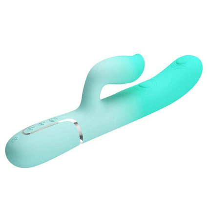 Gigi Rabbit Vibrator Thumping and Licking in turquoise, designed for dual stimulation with multiple modes for a customizable experience.