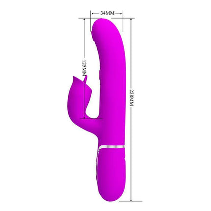 Gigi Vibrator Licking and Thumping Fuchsia with dual-action design and dimensions shown for maximum clitoral bliss.