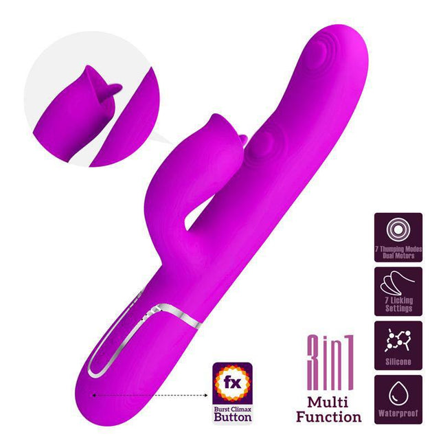 Gigi Vibrator Licking and Thumping Fuchsia featuring dual-action stimulation in purple multifunctional design