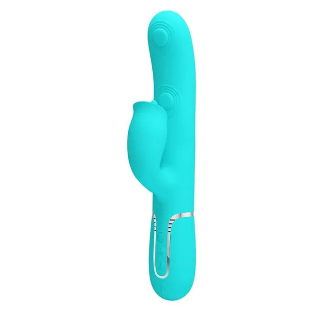 Gigi Vibrator Licking and Thumping Turquoise with 7 pulsation modes in sleek, body-safe silicone, ideal for customizable pleasure.