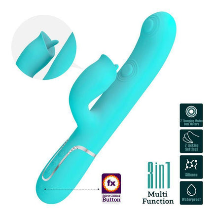 Gigi Vibrator Licking and Thumping Turquoise with 7 pulsation modes, clitoral stimulation, body-safe silicone, and dual motors.