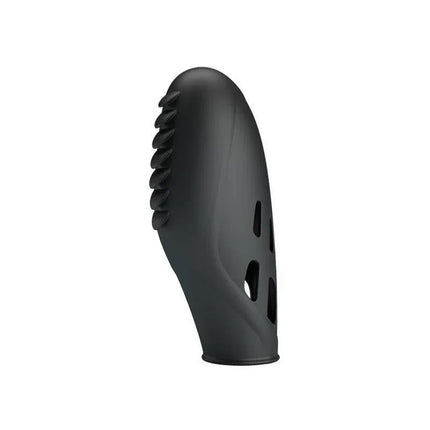 Gilo Finger Vibrator in black silicone, featuring ribbed design and secure fit for precise stimulation.