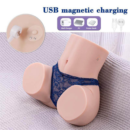 Gina Masturbator with Thrusting 12.5 kg featuring USB magnetic charging, realistic design with blue lace, and powerful thrusting action.