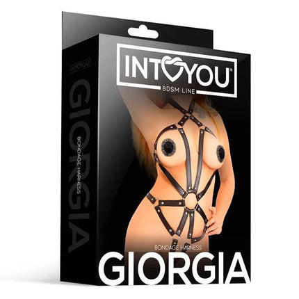 Packaging of Giorgia Bondage Full Body Harness featuring spider-shaped strap design.