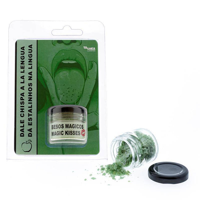 Give a Twist to the tongue Green Apple Flavor Caramel with Movement candy package and open jar showcasing contents.