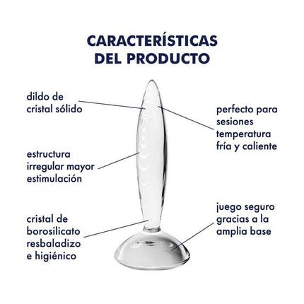 Glass Butt Plug with Sparkling Crystal for Temperature Play features and benefits diagram.