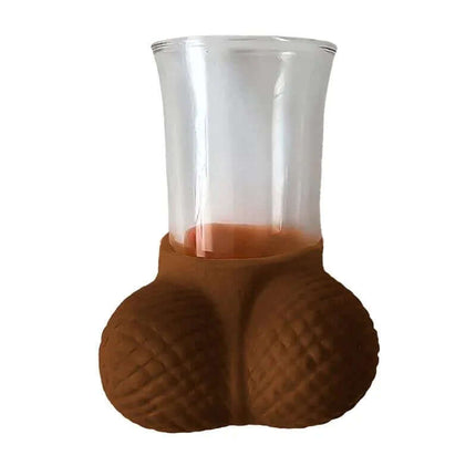 Glass Shot with Balls designed for humorous and fun drinking experiences at parties, made in Spain with cheeky design.