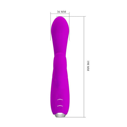 Gloria Vibe with Tongue USB soft silicone vibrator in vibrant pink with a curved silhouette, designed for G-spot and clitoral stimulation.