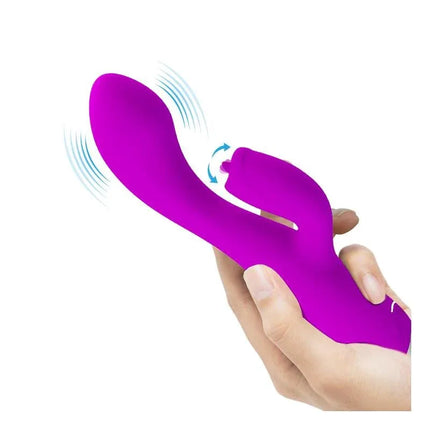 Gloria Vibe with Tongue USB, soft silicone vibrator for G-spot and clitoral stimulation, held in hand, 19.8 cm size.