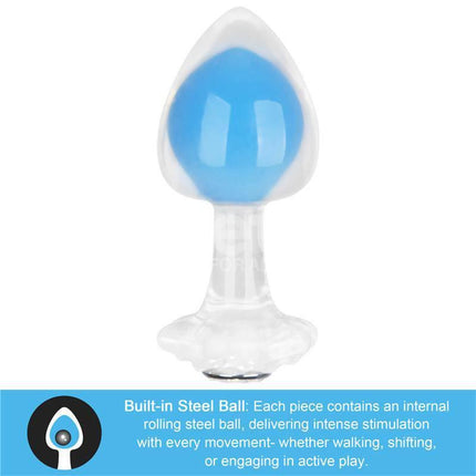 Glow in the Dark Butt Plug - Gemoria Steel Ball Design with blue illumination and ergonomic shape.