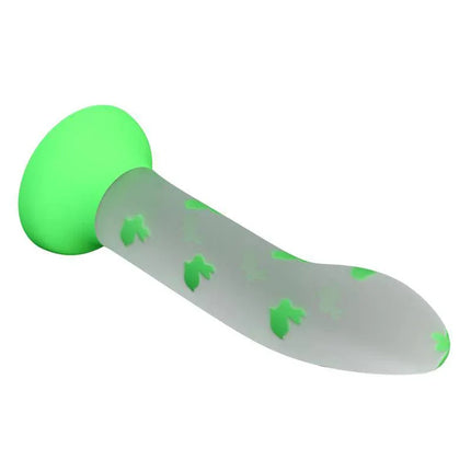 Glow in the Dark Dildo with Suction Cup and Harness featuring bunny-shaped glowing cores for playful intimate moments.