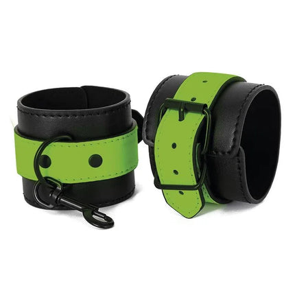 Intoyou's Glow in the Dark Handcuffs made of neoprene and vegan leather with luminous green accents for bold self-expression.
