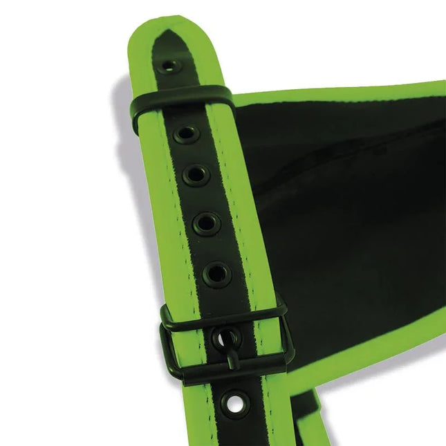 Close-up of Glow in the Dark Jockstrap showcasing glow-in-the-dark vegan leather and buckle detailing from Intoyou Shining Line.