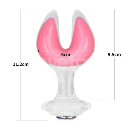 Glow in the Dark Silicone Butt Plug by Gemoria with ergonomic double crescent tips and measurements marked for size reference.