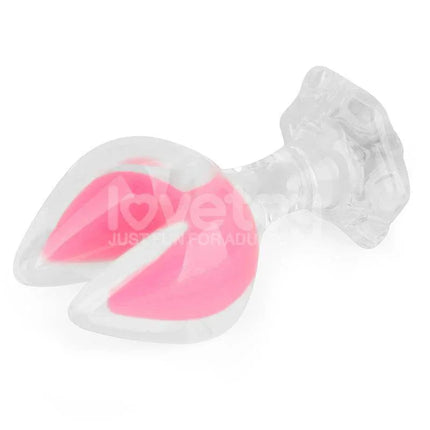 Glow in the Dark Silicone Butt Plug by Gemoria in pink and clear design visible in low light, ergonomic shape with dual-tips for comfort.