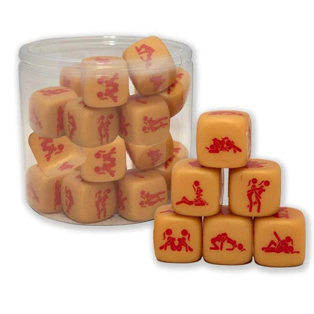Gold Edition Lesbian Dice - Hard Rubber 1 Die in a clear container showcasing playful design for adults.
