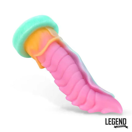 Gorgantua Liquid Silicone Dildo 22 cm with vibrant spiral design by Legend Dildos.