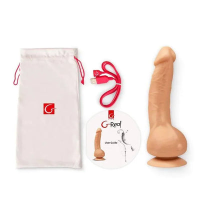 Greal Vibe Flesh vibrator with accessories, crafted from hypoallergenic BioSkin silicone for lifelike sensations and waterproof enjoyment.