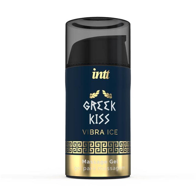 Greek Kiss Tingling and Cooling Gel Anal Area 15 ml bottle with stylish design, enhancing intimacy with a cool, stimulating sensation.