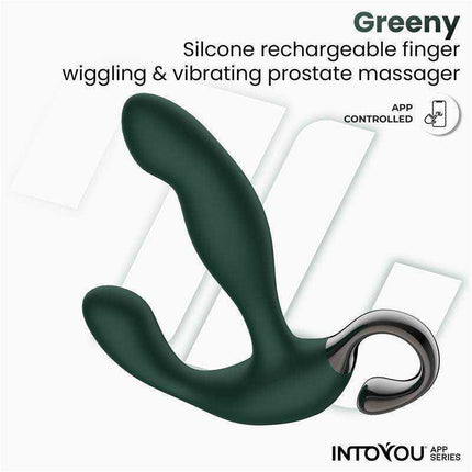 Greeny Prostate Massager with Finger Wiggling and App, sleek ergonomic design, app-controlled, solo or partnered play device.