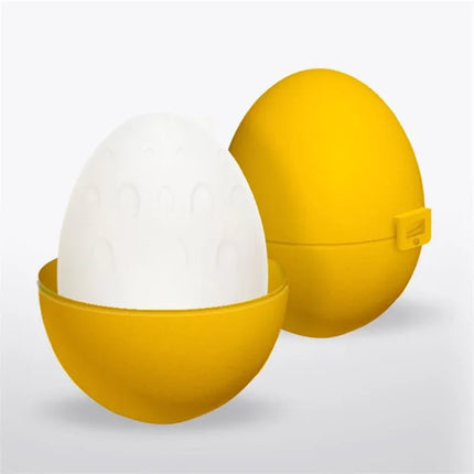 Grovy Masturbator Egg Elastic Yellow product showing open and closed yellow casing with textured interior
