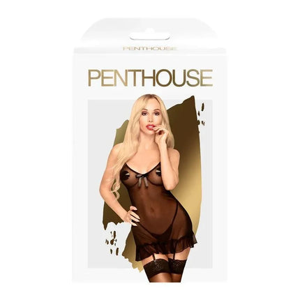 Guilty Icon Chemise with Suspenders Black packaging featuring a sultry design for a romantic evening.