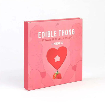 Gummy Thong Strawberry Unisex packaging featuring edible strawberry jelly candy in a playful red design for intimate moments.