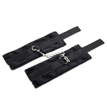 Handcuffs with Velcro with Long Fur Black for comfortable intimate play, featuring adjustable restraint from Fetish by Intoyou collection.