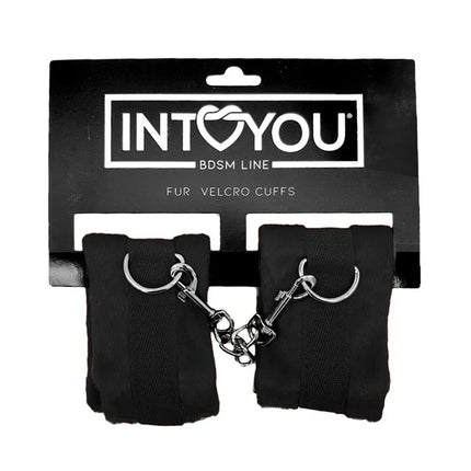 Handcuffs with Velcro with Long Fur Black from Intoyou collection, featuring adjustable design for intimate play.