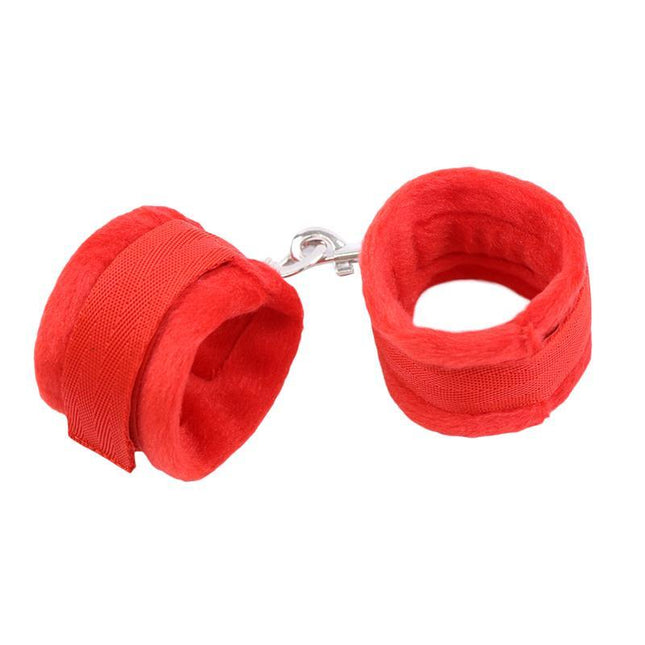 Fetish by Intoyou Handcuffs with Velcro with Long Fur Red for intimate roleplay and soft restraint