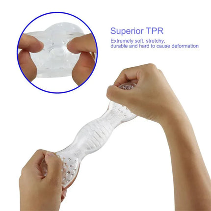 Hannx3 Ultimate Handjob Stroker 5.7 with soft TPR interior, showing flexible and durable design.