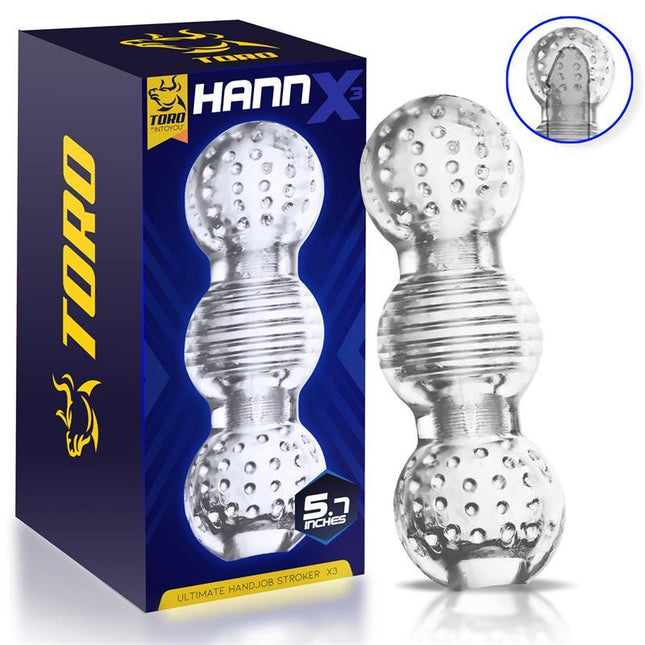 Hannx3 Ultimate Handjob Stroker 5.7 premium manual masturbator with silicone and TPR design for lifelike experience and hygiene.