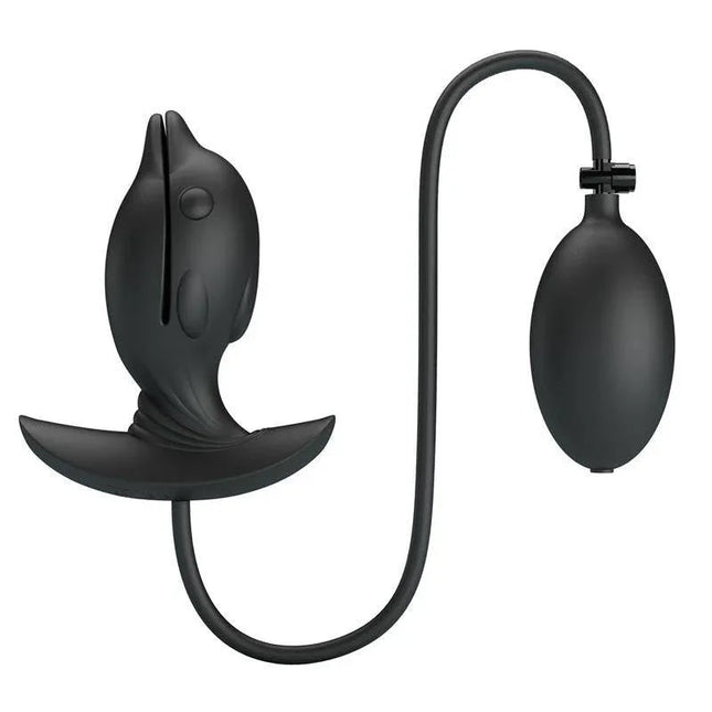 Hanson Inflatable Butt Plug with Vibration showing its inflatable design and pump feature for enhanced anal stimulation.