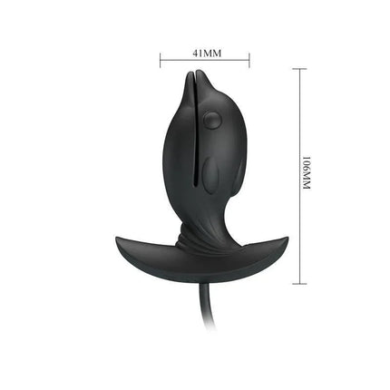 Hanson Inflatable Butt Plug with Vibration in black, featuring dimensions 41mm wide and 101mm tall, premium anal toy.