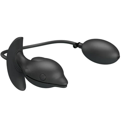 Hanson Inflatable Butt Plug with Vibration in black dolphin shape with pump and vibration control