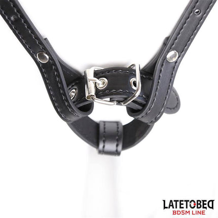 Harness Belt Adjustable from Latetobed's BDSM Line, black leather with metal buckle, tailored fit, designed for women, adjustable straps.
