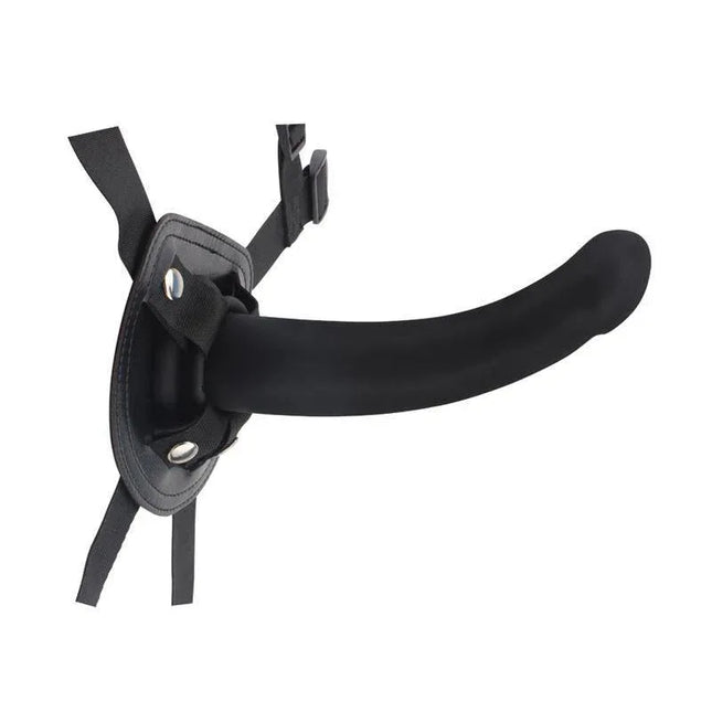 Harness Bend Over For Beginner Silicone, black silicone and faux leather harness ideal for couples' comfort and intimacy.