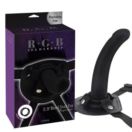Harness Bend Over For Beginner Silicone with box and product view, featuring black silicone and faux leather design.