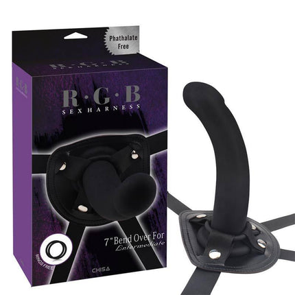 Harness Bend Over For Intermediate Silicone black strap-on harness with dildo