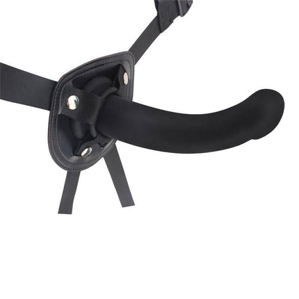 Harness Bend Over For Intermediate Silicone with black strap-on dildo and adjustable vegan faux leather harness.