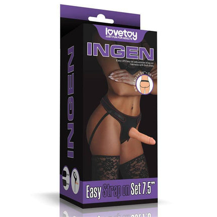 Packaging of the Harness with Dildo Easy Strapon 7.5 showing lifelike strap-on and harness design.
