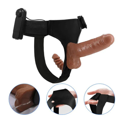 Harness with Double Retractable Dildo with Vibration for shared pleasure and versatile play